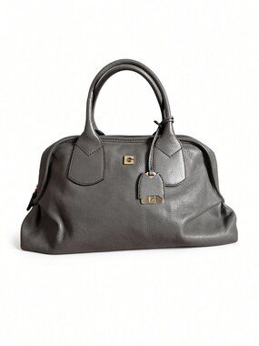 Gherardini Gray Leather Bowler Bag Gold Hardware Vintage